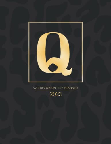 2023 Weekly & Monthly Planner Q: Personalized Gold Monogram Letter Q Cute Planner Agenda for Women Hourly Planner for College Students School With ... Includes Schedule Notes Habits Tracker