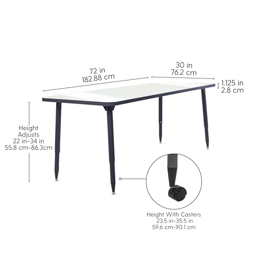 Image of Adapte Commercial Dry-Erase Classroom Activity Table - 30 inch x 72 inch Rectangle Whiteboard, ADA Compliant Tapered Legs, Glides & Casters Adjustable Height 22-34 inch Wheelchair Accessible, School Furniture