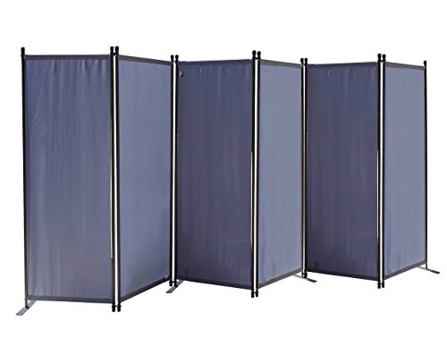QUICK STAR Paravent 6 Teilig 340x165cm Stoff Raumteiler Trennwand Balkon Sichtschutz Stellwand Faltbar Grau