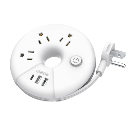 Travel Power Strip, NTONPOWER 3 Outlets 3 USB(1 USB C) Cruise Approved Power Strip, Short Extension Cord 3ft, Travel Essentials for Home, Hotels, Cruise Ship, Vacation, White, i-Donut