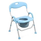4-in-1 Folding Bedside Commode, Heavy Duty Commode Chair with Arm and Back Adjustable Padded Potty Chair for Seniors, Pregnant Women Support Up to 400lb A