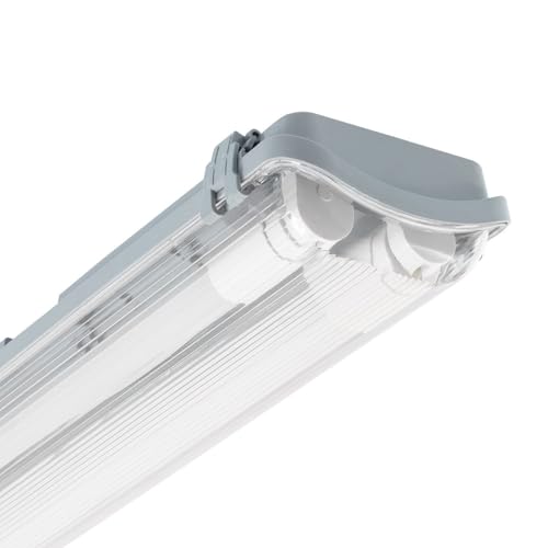 LEDKIA LIGHTING - Plafoniera Stagna Slim per 2 Tubi LED (NO inclusi) | IP65 | Interni/Esterni | Connessione Unilaterale, Lunghezza 120cm, Alluminio