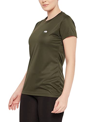 Image of Clovia Women's Comfort-Fit Text Print Active T-Shirt in Green