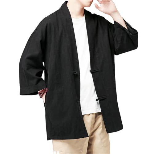 Chaqueta de lino estilo chino hombre americana ligera cuello mao botones de rana