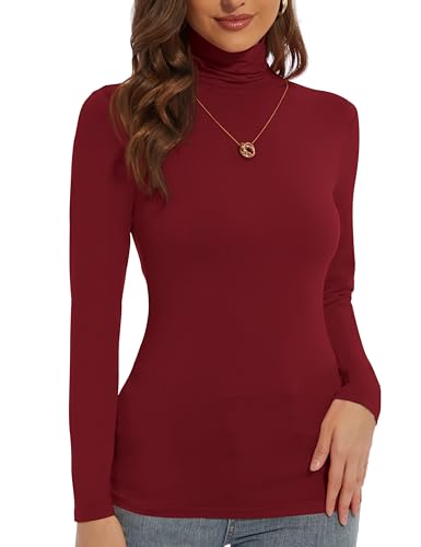Image of Women's Turtleneck Long Sleeve Shirts Slim Fitted Lightweight Base Layer Casual Tops