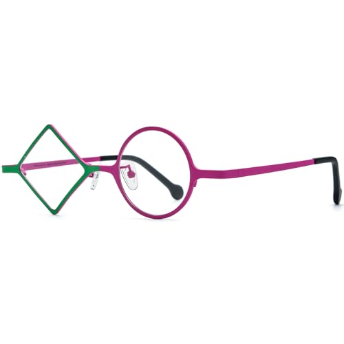 Image of FONEX Colorful Titanium Glasses Frame Men Left Round Right Square Optical Eyeglasses Women F85747