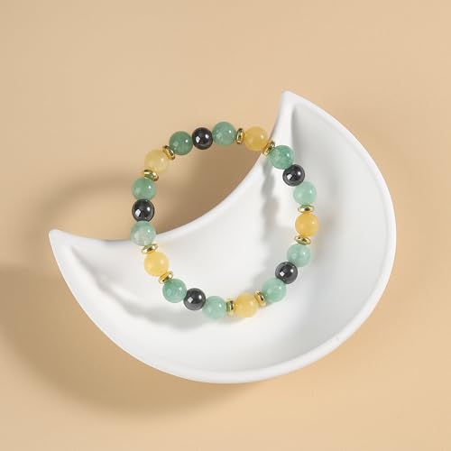 Wealth Crystal Healing Bracelet, 4 Gemstones with Citrine, Aventurine, Pyrite, Hematite, 7.8 inch4