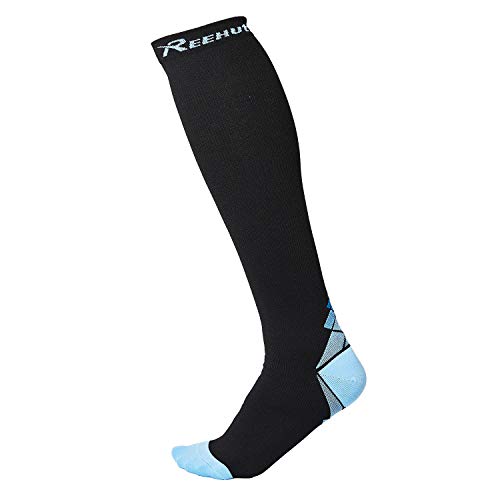 REEHUT 2 Paires Chaussettes de Compression Bas de Chaussettes de Contention Hommes et Femmes pour Sportive, Course, Football, Athlétisme, Trekking Activités en extérieur Pied - Bleu-L/XL