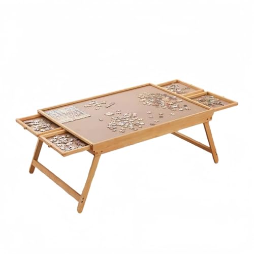 Vifpy木製パズルテーブル、パズル収納ボード、折りたたみ式、省スペース、引き出し付き、大容量、軽量、移動が簡単、パズルの収納、パズルの完成に適しており、子供への贈り物としても使えます (ナチュラル)