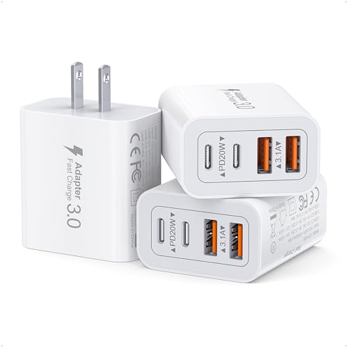 Image of [3-Pack] USB C Wall Charger,40W Fast USB C Charger Block,4-Port PD+QC Wall Plug Power Adapter Multiport Type C Charging Block for iPhone 17 /16 /15 /14 /13 /12 /Pro Max,iPad,Samsung,AirPods4,Watch10,Ultra2