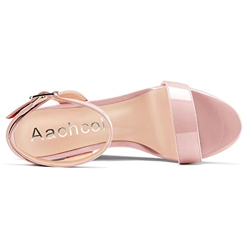 Image of Aachcol Women Platform Wedge Sandals Round Peep Open Toe Ankle Strap Slingback Two-Piece Chunky Block High Heel Dress Shoes Pumps Party Patent 4 Inch