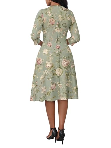 Image of PinkPatty Women's Casual 3 /4 Sleeve Midi Dresses Fit and Flare Church Work Dress with Pockets