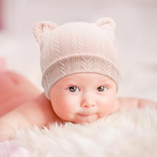 Image of BQUBO Newborn Baby Hats Bear Ears and Mittens Sets Preemie Caps Baby Boy Girl Infant Hospital Beanie for 0-3 Months