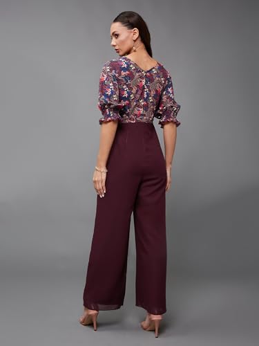 Image of Miss Chase Women's V-Neck Half Sleeve Tropical Wrap-Styled Jumpsuit
