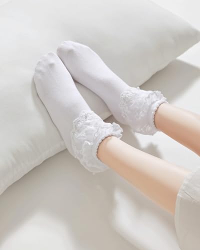 Women Lace Ruffle Frilly Ankle Socks with Pearl Lace4