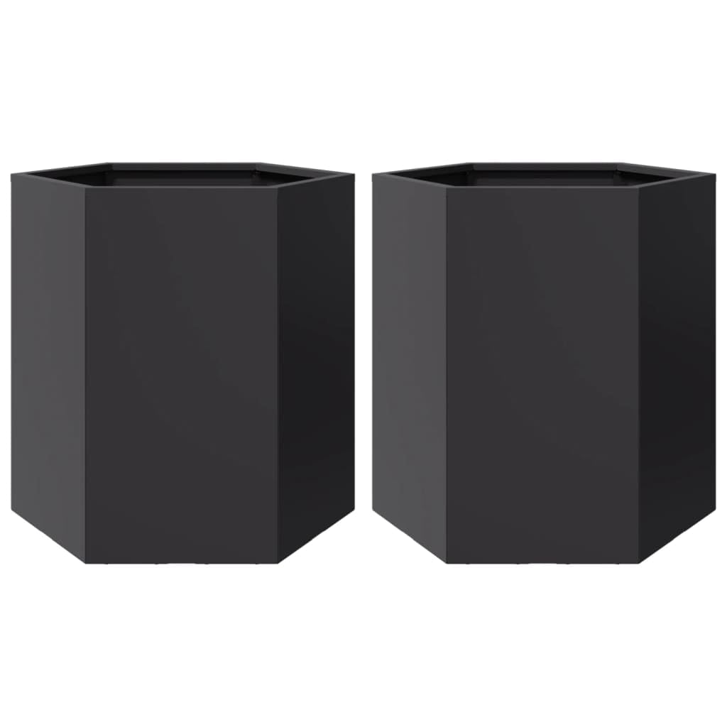 vidaXL Garden Planter 2 pcs, Plant Pot for Patio Balcony Terrace, Flower Pot for Flower Herb Plant, Outdoor Planter Box, Black Hexagon Steel