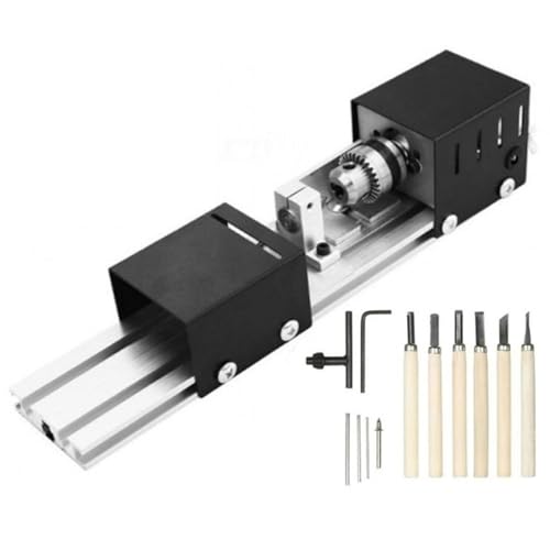 Mini Lathe, Mini Table Saw, 12-24V Metal Small Lathe, 6 In 1 DIY Wood Model Making Drilling Lathe Bead Grinding Machine for Carving And Grinding Wood Black