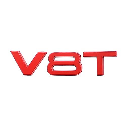 Image of V8T Emblem 3D Metal Badge Car Hood Truck Door Side Fender Rear Trunk Emblem Sticker Decals for RS Sline V8T S3 S4 S5 S6 S7 S8 A4L A5 A6L A3 A4 A7 Q3 Q5 Q7 (Red)