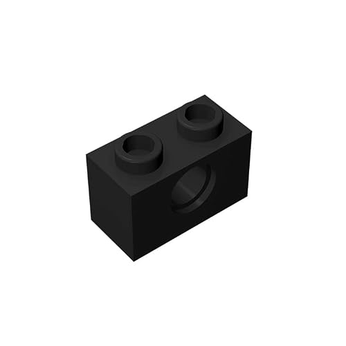 TTEHGB TOY Classic Bulk Brick Block, Compatible with Parts and Pieces 3700: Technical Black 1x2 Brick with Hole, 100 Pcs(Cloour:Black)