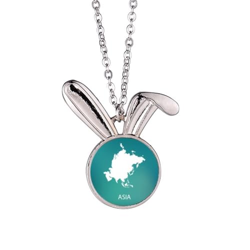 Collar con colgante de conejo con diseño de mapa del continente asiático, joyería de regalo ⭐