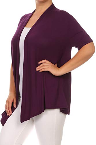 Plus Size Solid Print Casual Short Sleeve Draped Open Front Cardigan/Made in USA Plum 2XL3