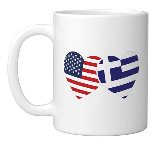Taza cerámica blanca con bandera griega y americana 11 oz miniatura 1