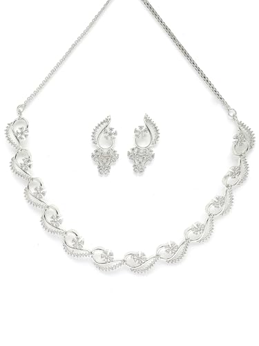 Image of Karatcart Silver Toned American Diamond Studded Jewellery Set for Women
