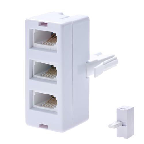 Xatgiouy BT Telephone Socket Line 3 way Splitter, Universal Cable UK Adapter, Landline Port Converter Extender for Fax, Modem, Corded and Cordless Phones, Easy Setup, Secure Connection, White
