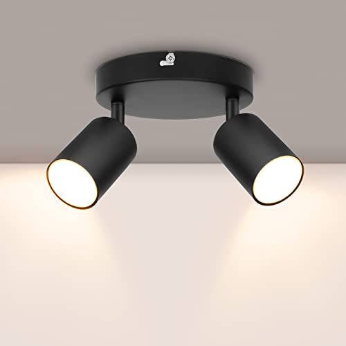 Ketom Black LED Ceiling Light Round Rotatable, 2 Way Ceiling Spotlight Fitting, Adjustable GU10 Ceiling Spotlight