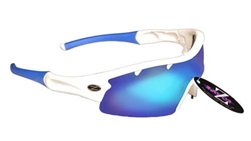 Ray-Zor Rayzor profesionales ligeros UV400 Blanco Deportes Wrap Golf Gafas de sol, con una pieza 1 con ventilación Azul Iridium espejo antideslumbrante lente.