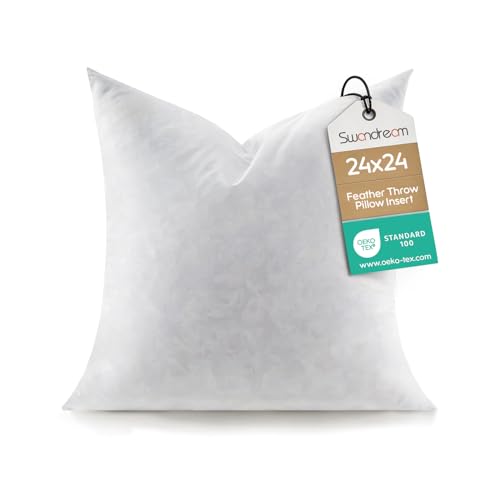 Image of 24x24 Feather Throw Pillow Insert, Decorative Pillow Insert for Covers, Fuller Fit with Soft Support for Bed and Couch