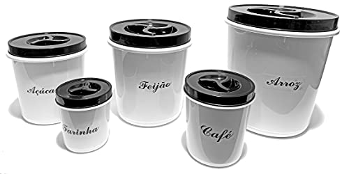 KIT 5 POTE MANTIMENTO TAMPA ROSCA DE 0,5L A 6 LITROS leitoso Cor:Preto