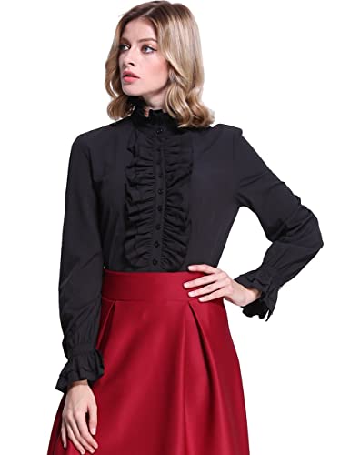 PrettyGuide Women's Victorian Blouse Retro Stand-Up Collar Lotus Ruffle Long Sleeve Gothic Shirt Tops3