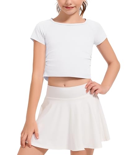 Dreammonkey Crop Tops for Girls Short Sleeve Shirt Girls Summer Tops Square Neck T Shirts for Kids (Ages 6T-14Years)