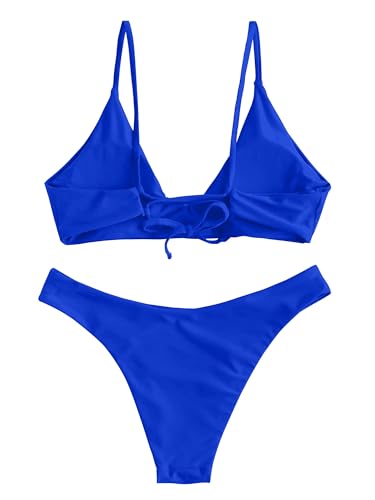 Image of ZAFUL Women's Tie Back Padded High Cut Bralette Bikini Set Two Piece Swimsuit