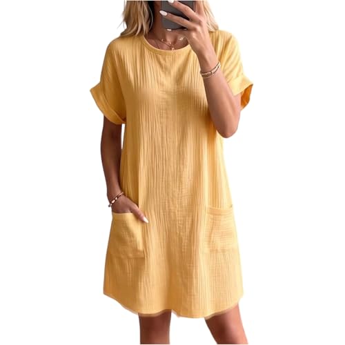 Robe décontractée femme coupe ample confortable droite à col rond
