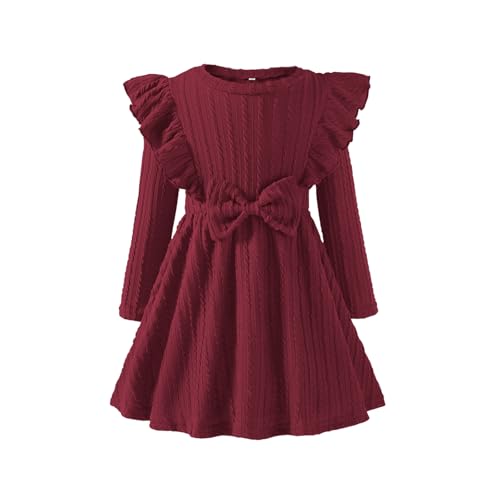 Toddler Girl Christmas Dress Baby Sweater Dresses Ruffle Ribbed Knit Long Sleeve A-Line Swing Fall Winter