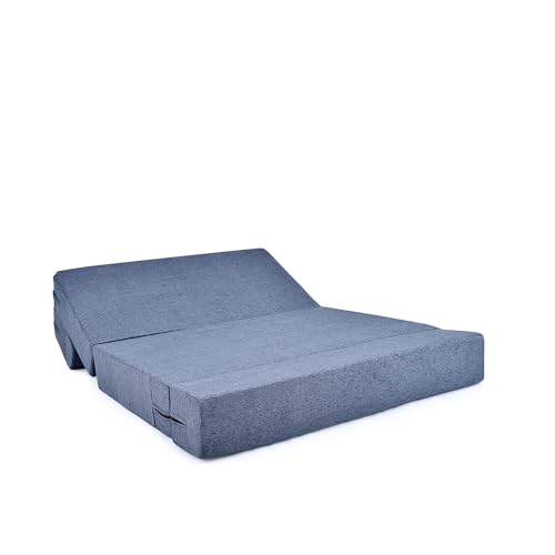 Image of Foldable Two Seater Sofa Bed 4X6 Ft Jute Fabric Washable Cover Convertible Sofa Bed for Home & Office, Guest Room (Finish Color Teal Blue - Pre-Assembled)
