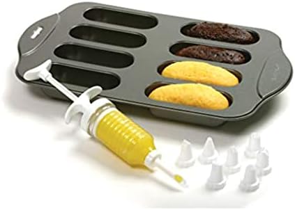Norpro Cream Canoe Pan with Bonus 9 Piece Decorating Set, 9 Mini celles, Gray