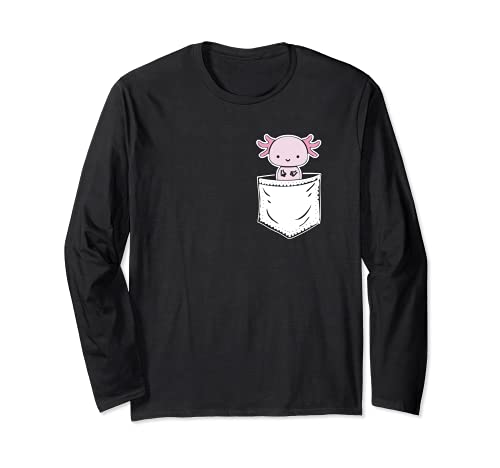 Axolotl Inside Pocket Watching You, Walking Fish Axolotl Long Sleeve T-Shirt, Black
