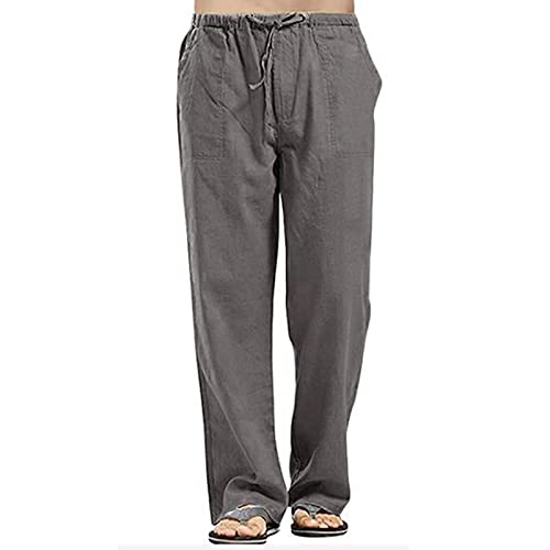 sandbank Mens Cotton Linen Yoga Sweatpants Casual Summer Beach Loose Trousers Drawstring Lounge Pants Dark Grey