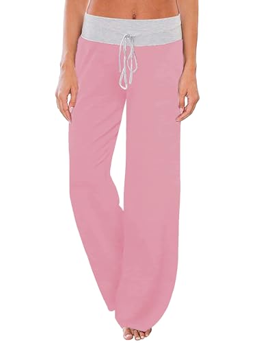 Famulily Soft Pajama Bottoms for Women Casual Wide Leg Lounge Pants Pink L