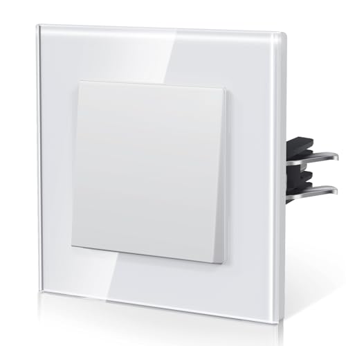 BSEED Lichtschalter Unterputz aus Glas,Normaler-Taste Schalter,Wechselschalter mit Krallen,Einfach Montage,10 Amp 250 V,NEU E-Serie,1 Fach 1 Weg,86mm Weiß