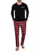Demegimi Schlafanzug Herren Lang Pyjama Baumwolle Weihnachten Nachtwäsche Pyjamaset mit V-Ausschnitt Langarmshirt und Karierter Hose Warm Sleepwear