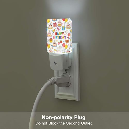 Image of Birthday Happy Party Cake Candy LED Plug-in Night Light 2-Pack, Auto Sensor Nightlights Set of 2 for Bedroom Bathroom