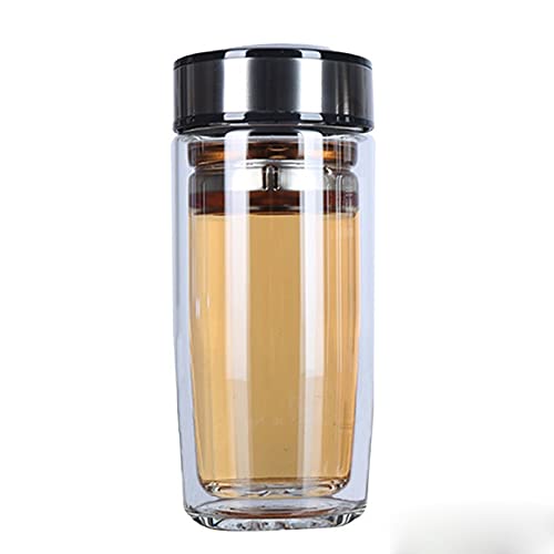 Taza de Cafe Botella de Agua de Vidrio de Doble Pared de Alta Pared Botella de té de Vidrio de Alto borosilicato con Filtro de infusor Botella de Agua Deportiva portátil Deportiva