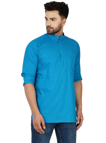 Image of AMAZON BRAND - ANARVA Men's Pure Cotton Solid Kurta Long Sleeves Band Collar Casual Shirt