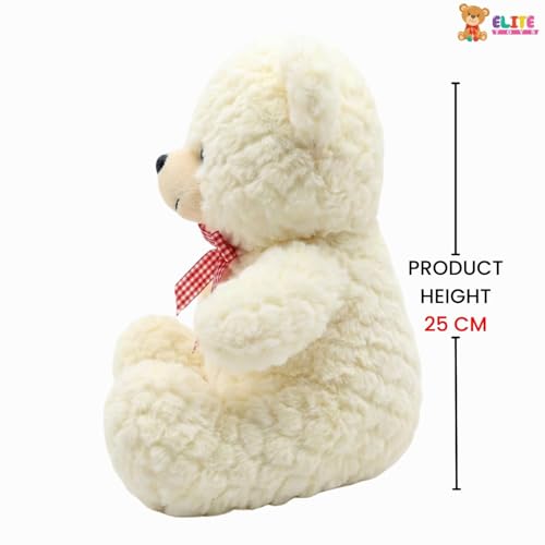Image of ELITE CREATIONS Cute White Teddy Bear Soft Toy 25 cm | Small Plush Teddy Bear with Bow | Soft Stuffed Bear for Kids Boys Girls | Birthday Gift Toy
