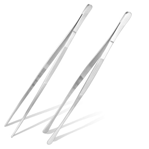 Lot de 2 pinces professionnelle en acier inoxydable de 30,5 cm avec pointes dentelées de précision pour la cuisine, le barbecue et les ustensiles de cuisine
