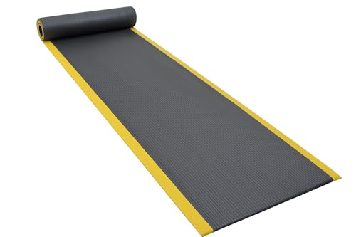 Guardian 24031202BY Air Step Anti-Fatigue Floor Mat, Vinyl, 3'x12', Black with Yellow Stripes, Reduces Fatigue and discomfort, Can be Easily Cut to fit Any Space